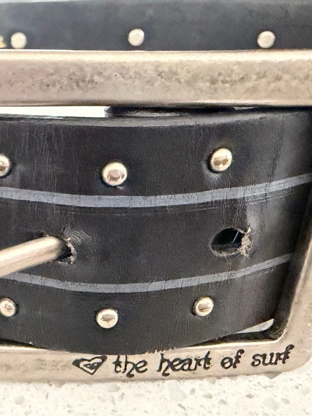 Roxy Womens Surf/Skate Quiksilver Y2K Black Studded Belt with Heart & Wave
